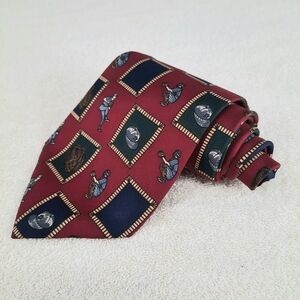 Tommy Hilfiger Baseball Themed Pattern Burgundy and Navy Silk Men's Necktie